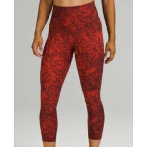 Lululemon Size 18 Wunder Train HR Leggings 25" Red Printed
